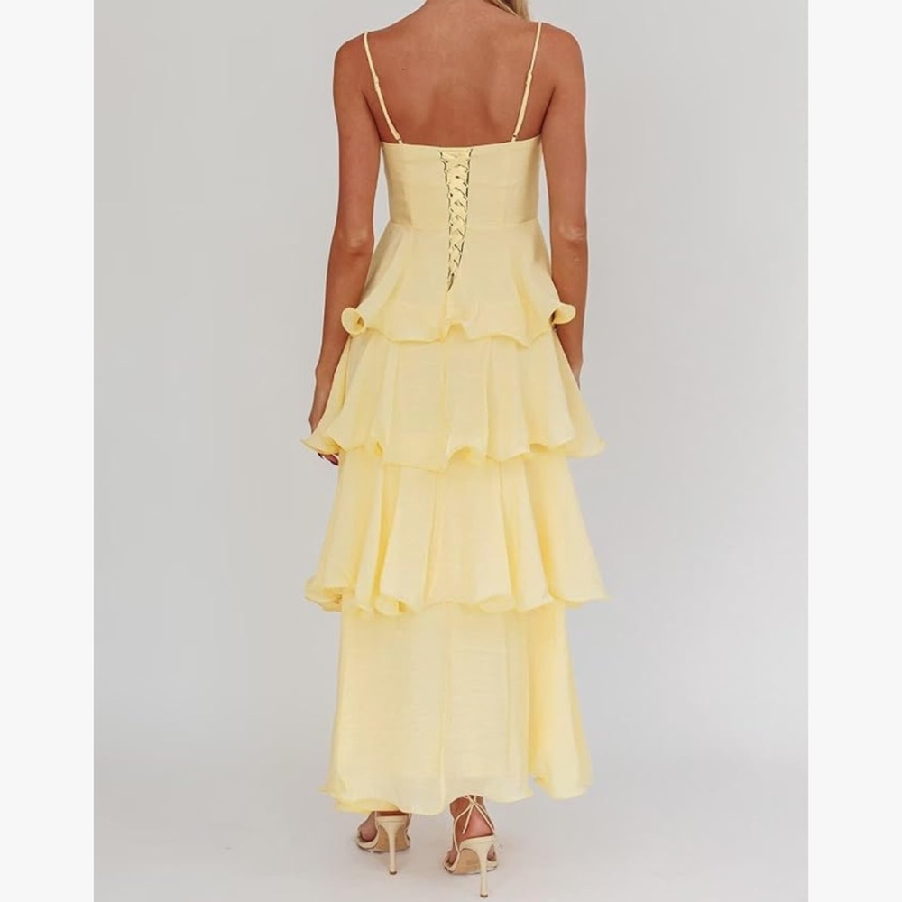 Elegant Teal Spaghetti Straps Tiered Dress - Picture 4 of 5